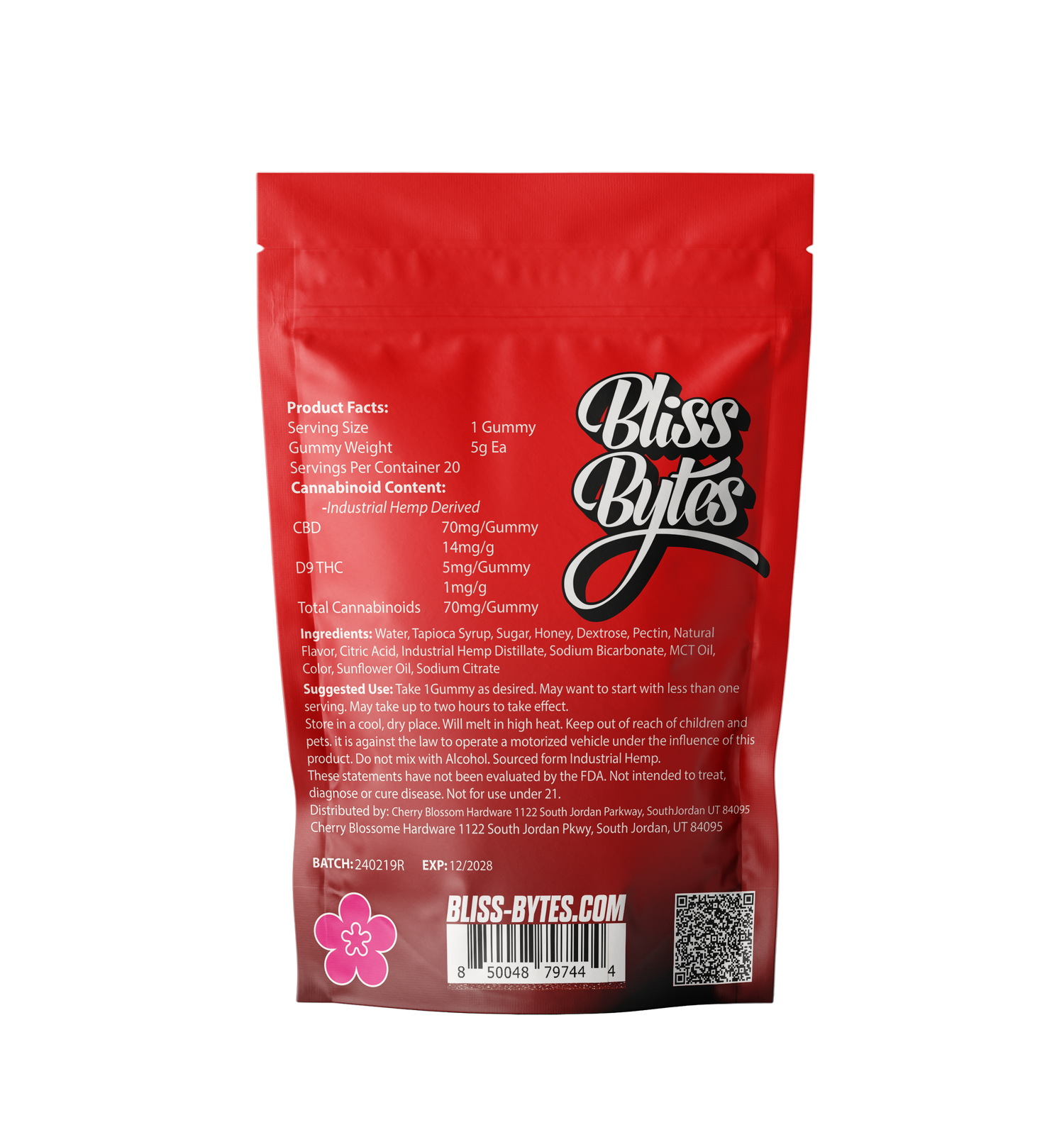 Strawberry Daiquiri CBD Gummies with D9 - 5mg THC + 70mg CBD - 20Ct